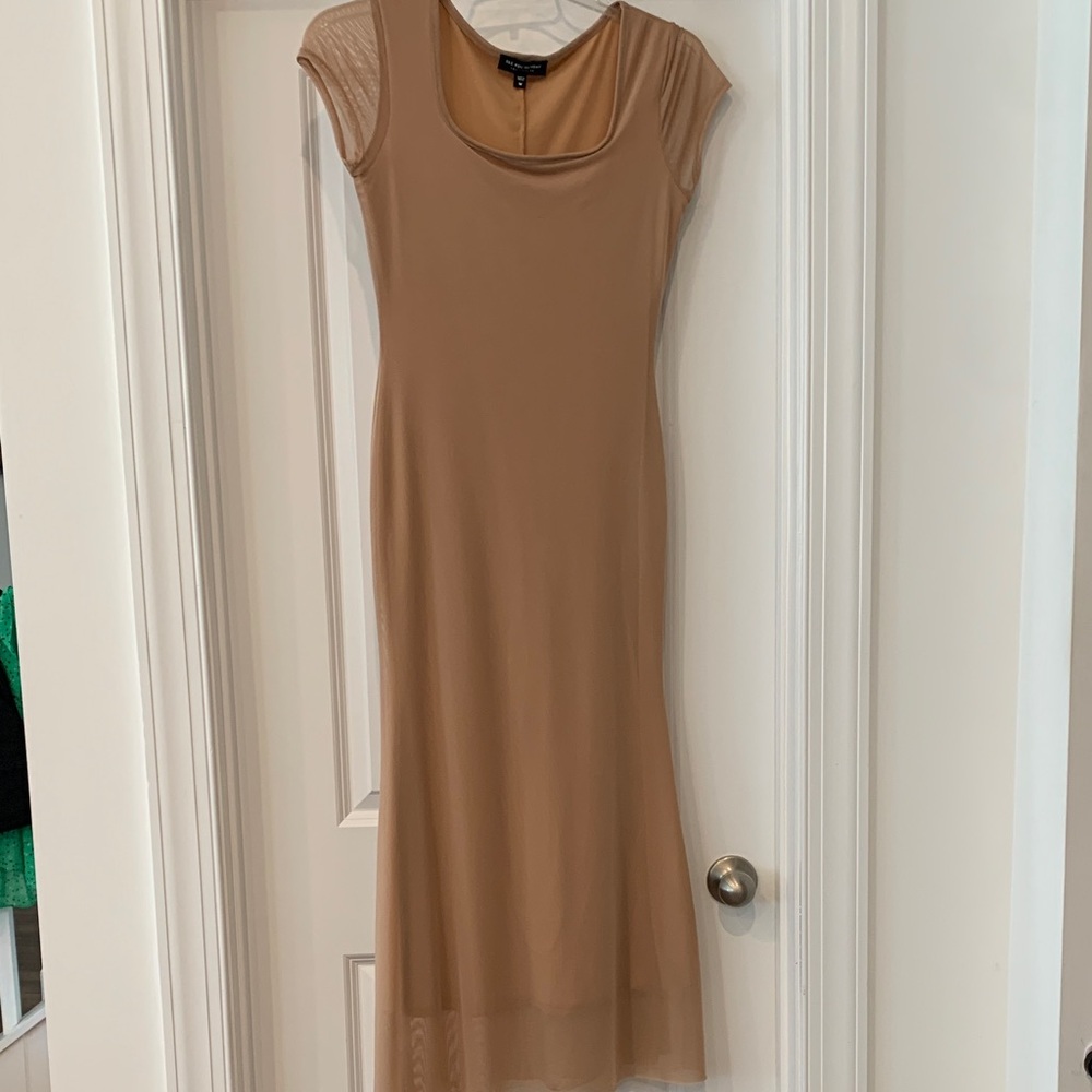 See You Monday Tan nude Mesh midi Bodycon  dress small NWOT